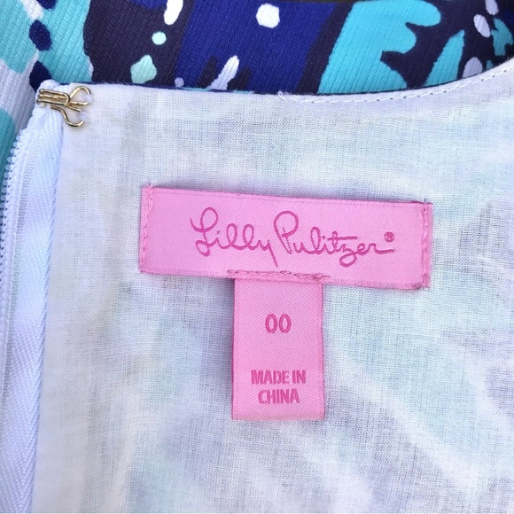 LILLY PULITZER Mila Blue Pink White Swirl Design Cotton Sheath Dress Size 00 - Picture 7 of 16